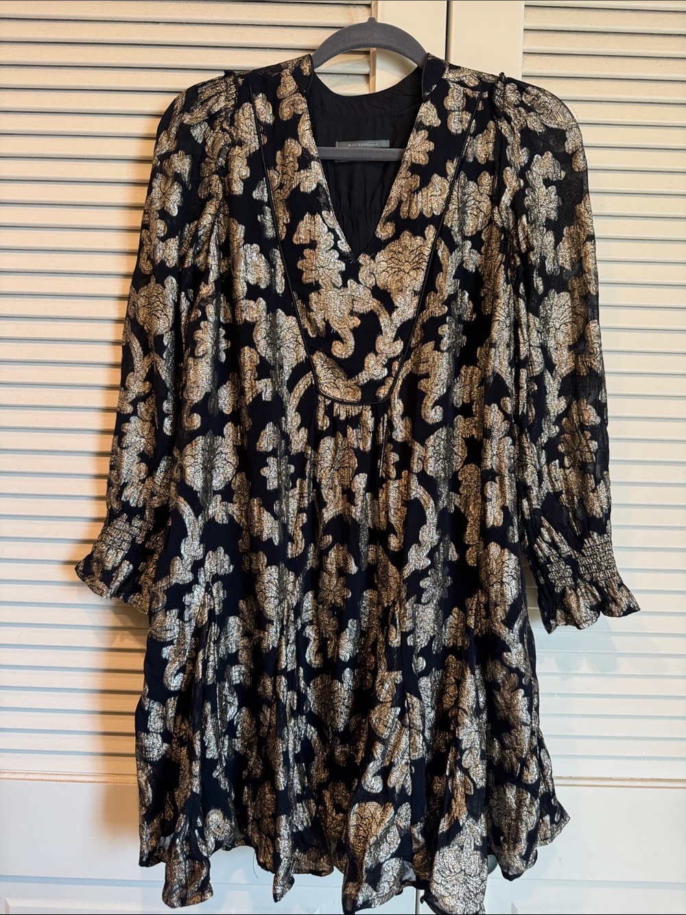 Anthropologie XS Black Dress with Gold Floral Jacquard dress/tunic